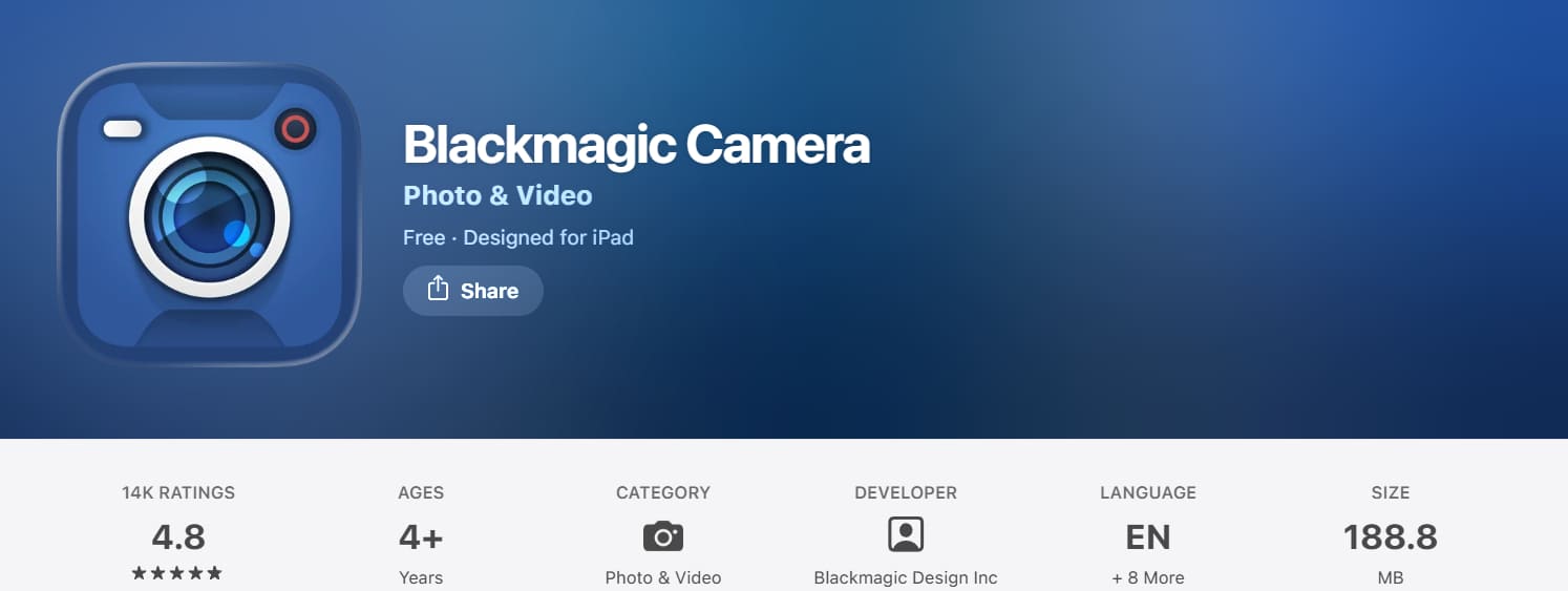 blackmagic camera app store