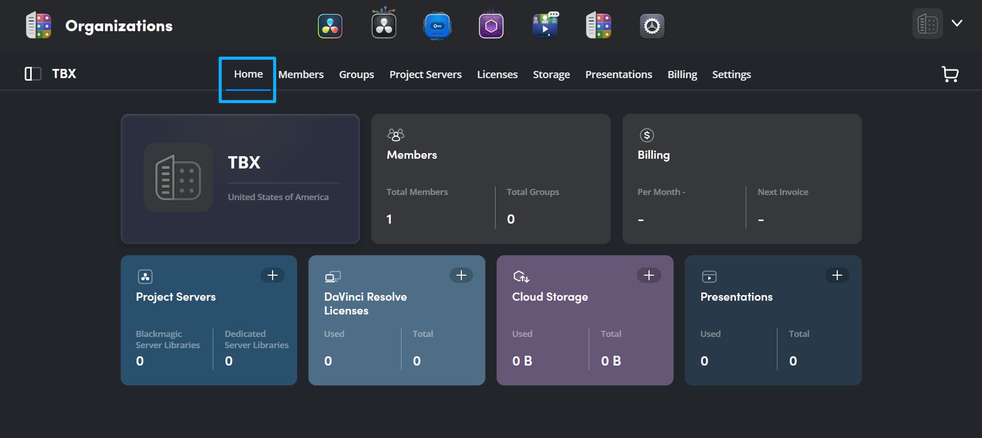 blackmagic cloud organization home page