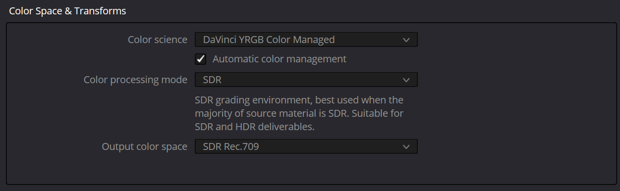 color space setting DaVinci Resolve