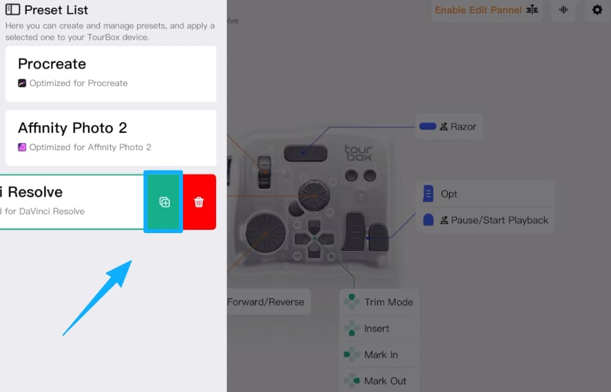 copy tourbox ipad preset