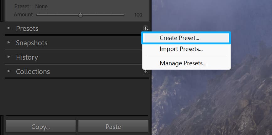 create preset in Lightroom
