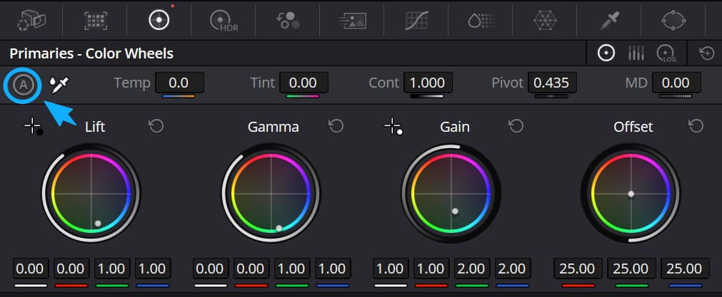 DaVinci Resolve auto balance tool
