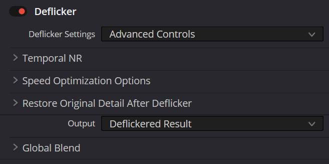 DaVinci Resolve Deflicker Advanced Controls