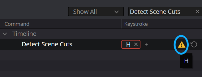 DaVinci Resolve keyboard shortcut conflict