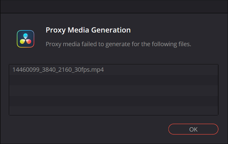 DaVinci Resolve proxy media fail