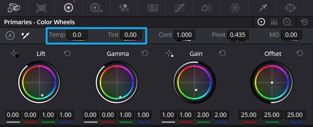 DaVinci Resolve temp & tint controls
