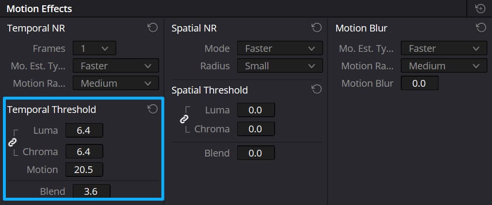 DaVinci Resolve Temporal Thresholds