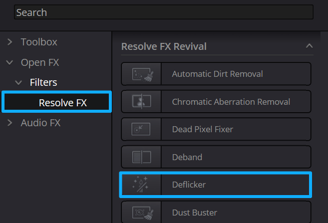 deflicker effect in DaVinci Resolve
