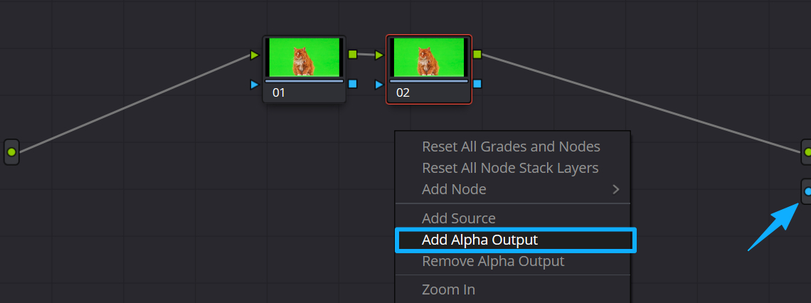 how to add alpha output DaVinci Resolve