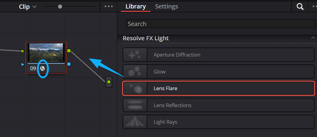 how to add effect to DaVinci Resolve node