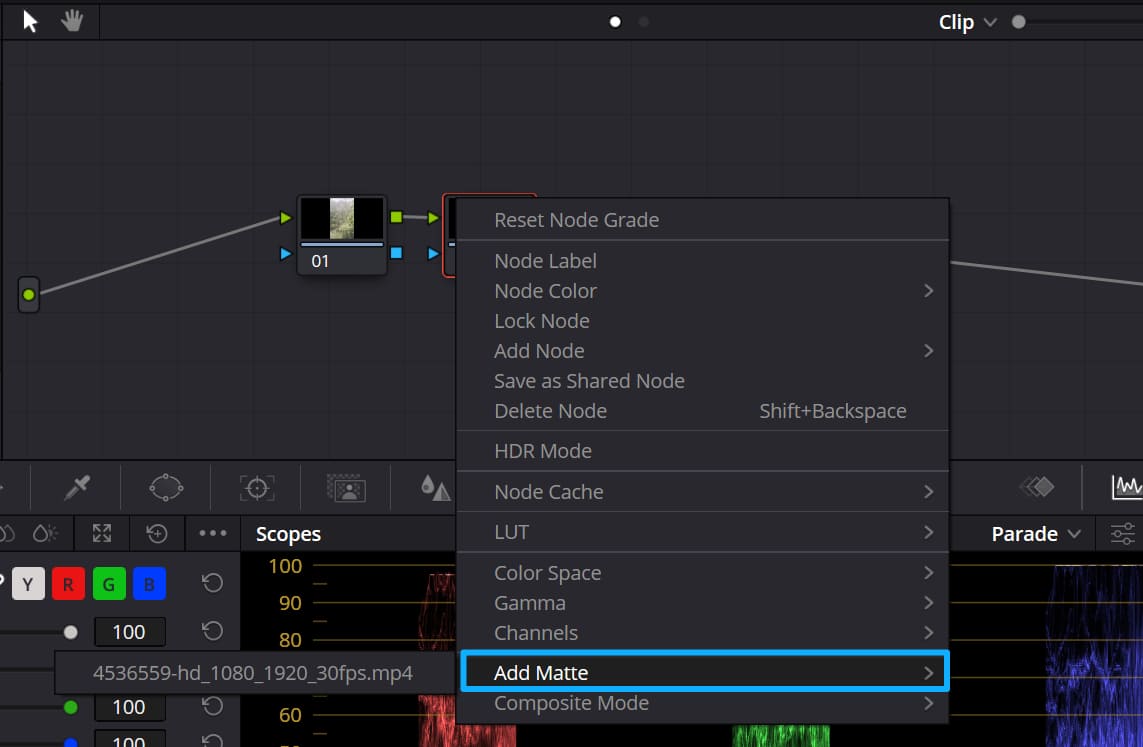 how to add matte DaVinci Resolve