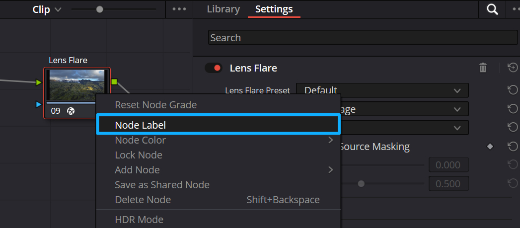 how to add node label in DaVinci Resolve