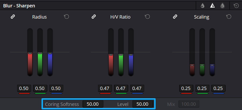 how to adjust sharpen setting DaVinci Resolve