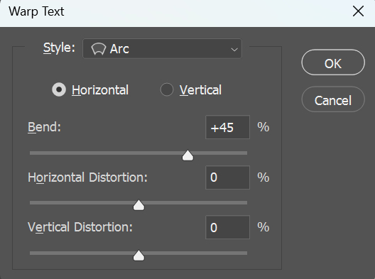 how to adjust warp text in Photoshop