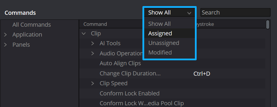 how to check resolve keyboard shortcuts status