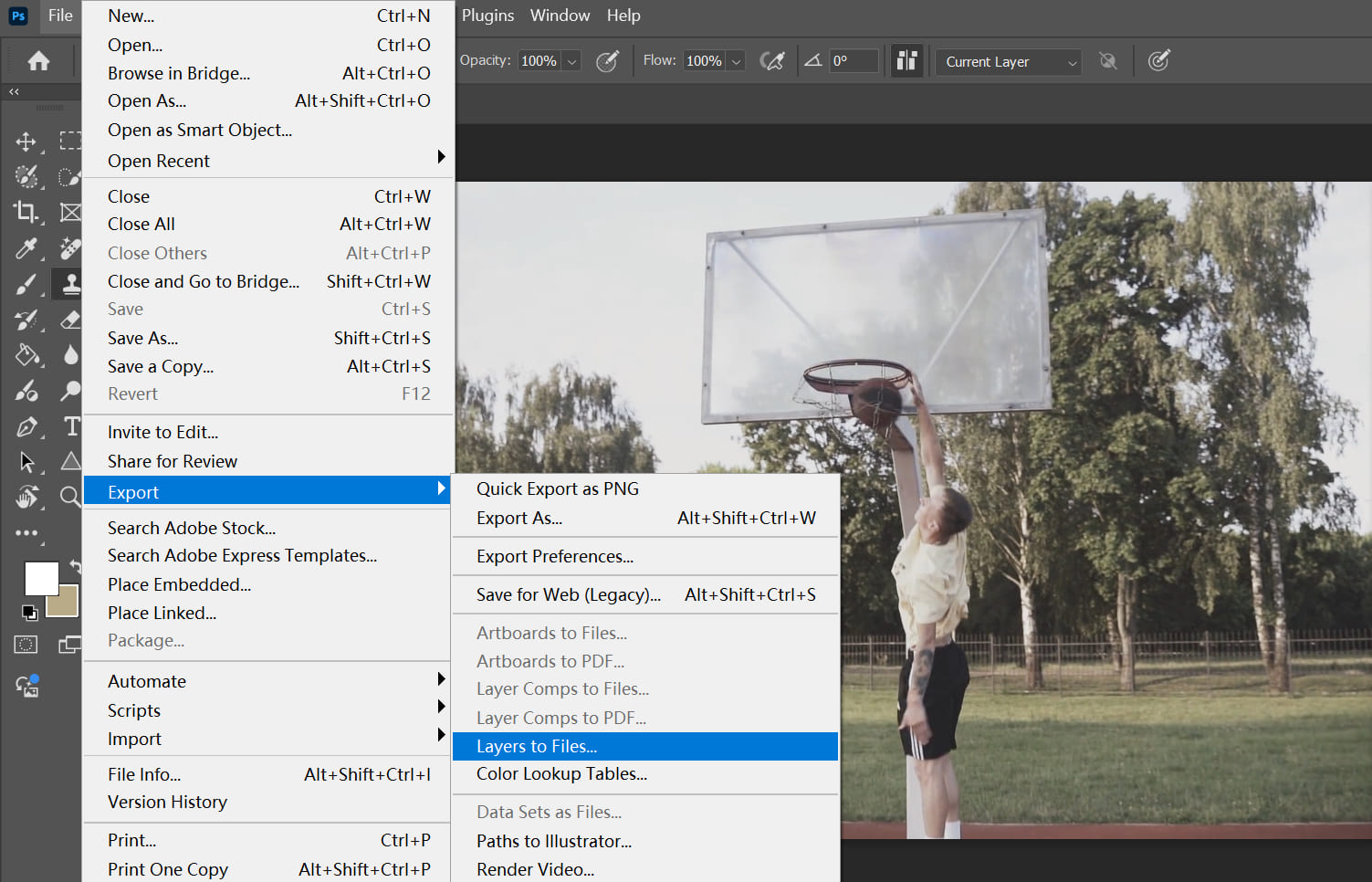 how to export layers to file Photoshop