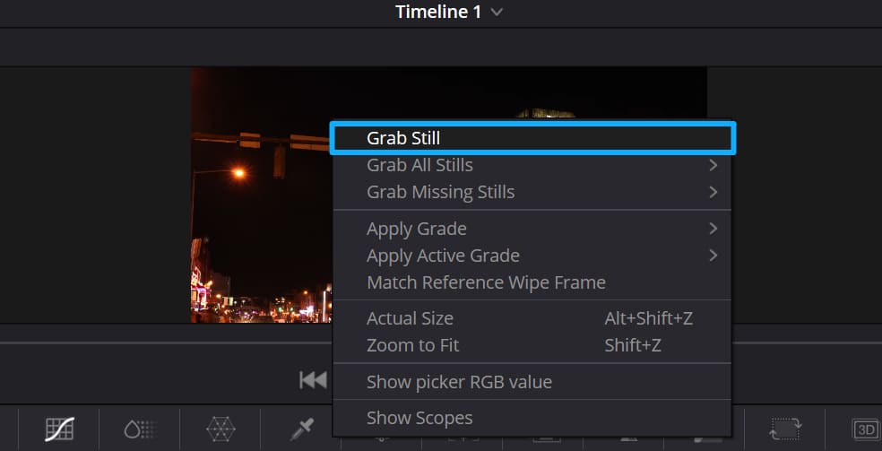 how to grab still in DaVinci Resolve