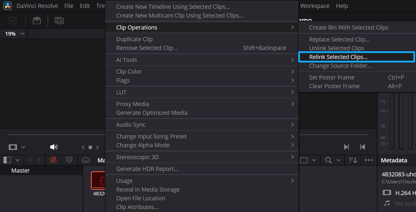 how to relink selected clips Resolve