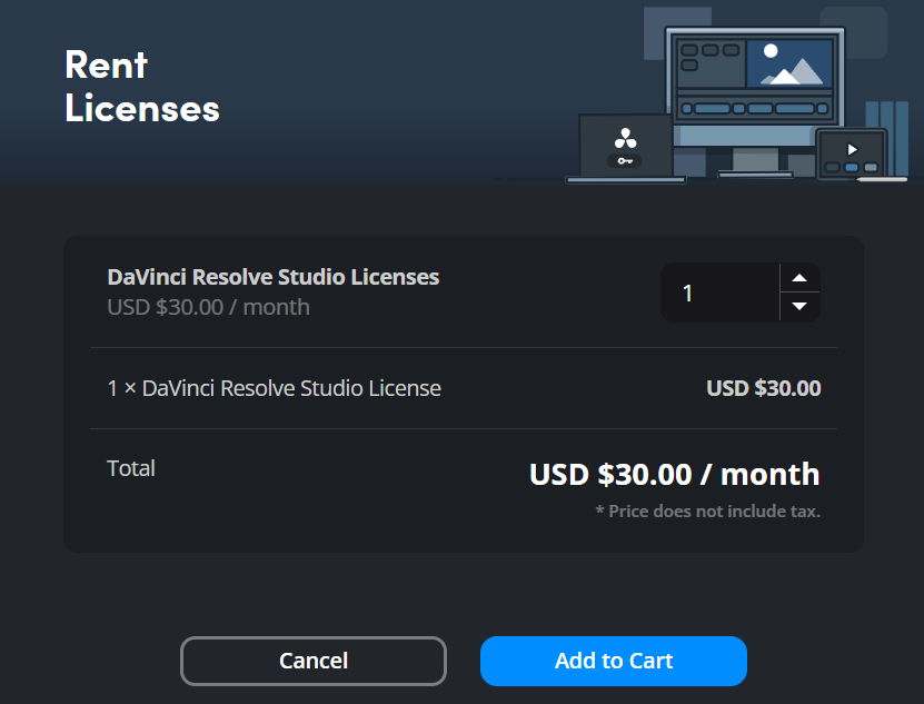 how to rent DaVinci Resolve licenses