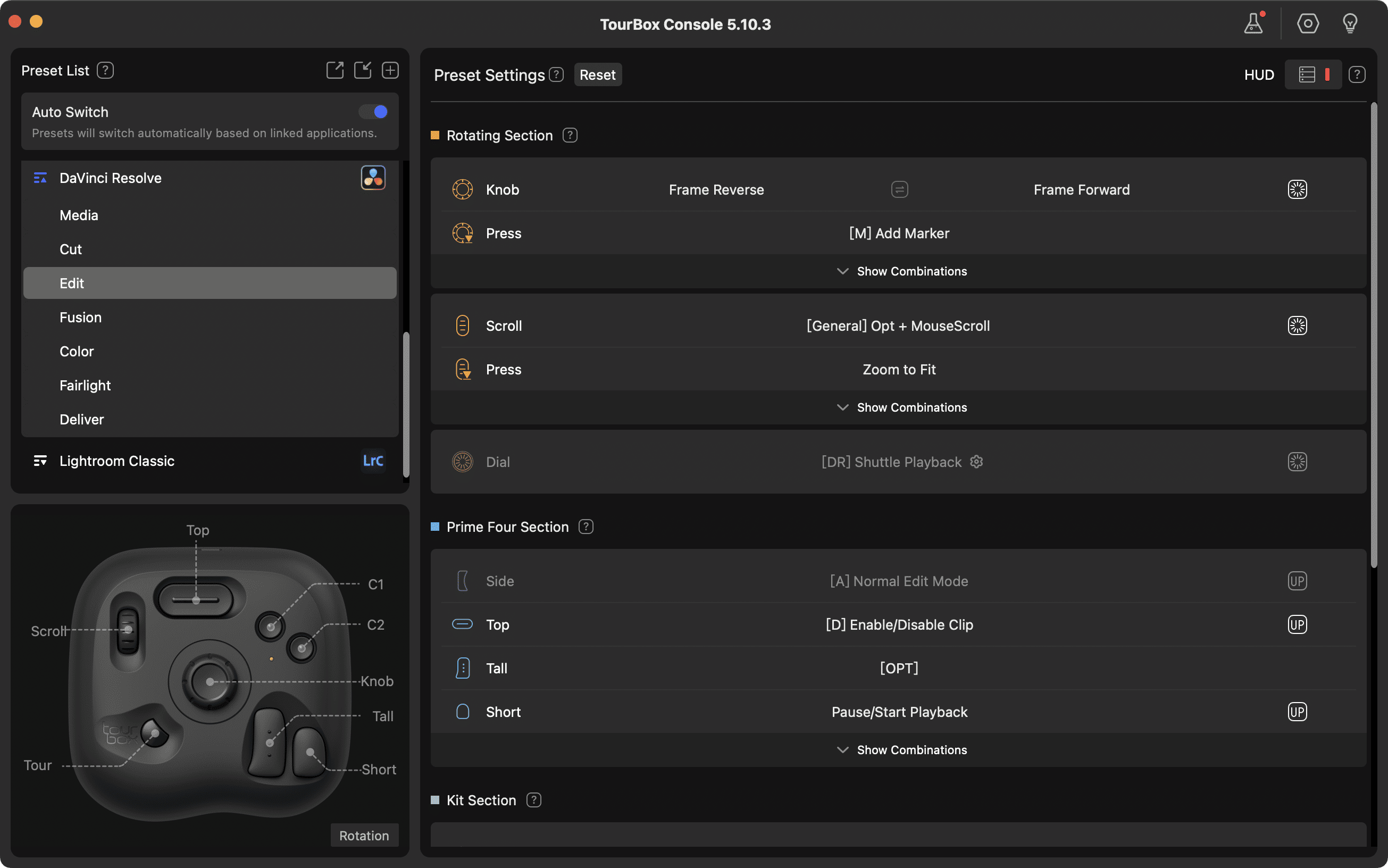 how to set TourBox Lite in console