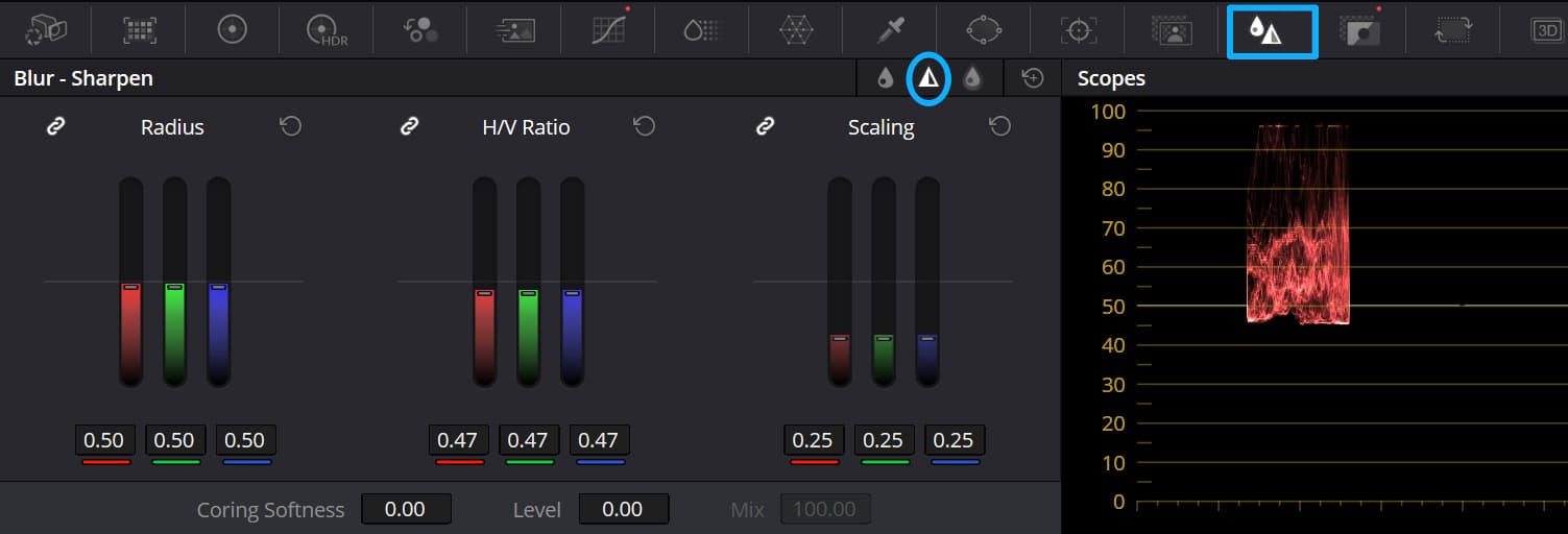 how to switch blur to sharpen DaVinci Resolve