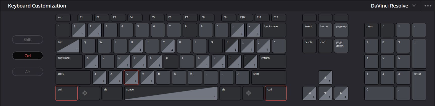 how to view keyboard shortcuts DaVinci Resolve