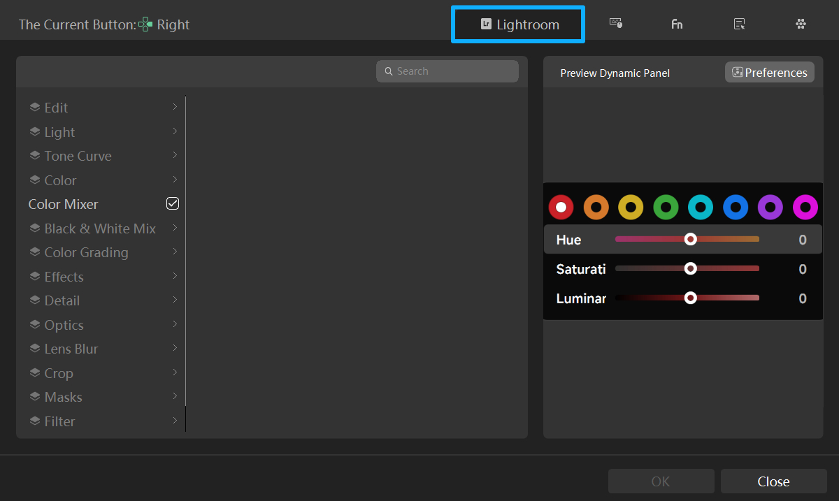 new lightroom tourbox setting page