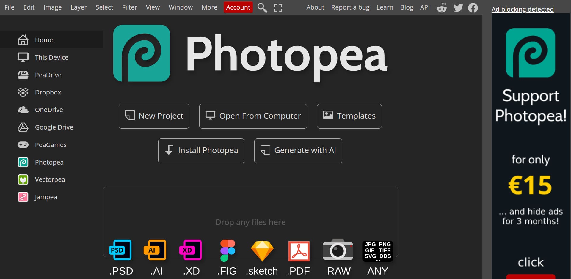 Photopea photo editing software