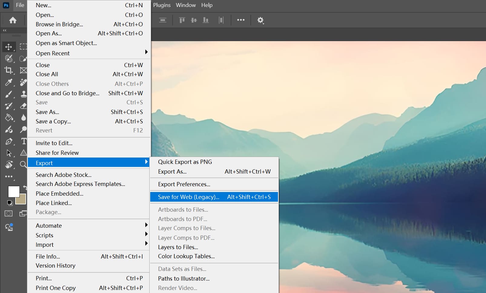Photoshop save for web