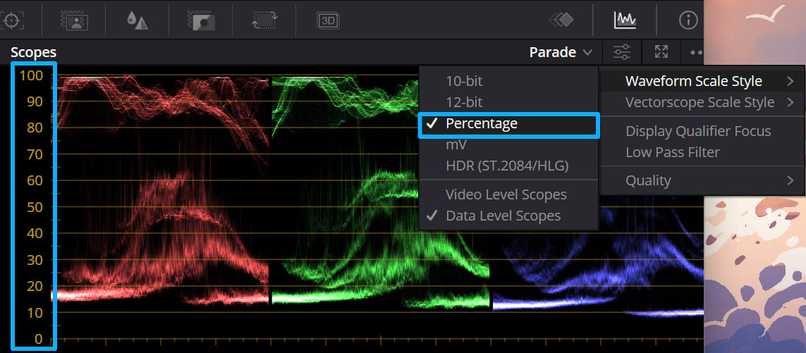 waveform scale style DaVinci Resolve