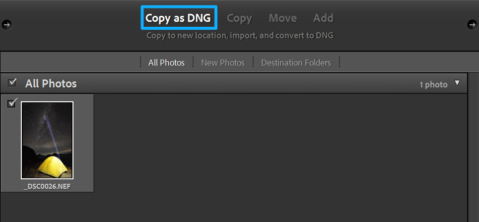 copy raw as dng lrc