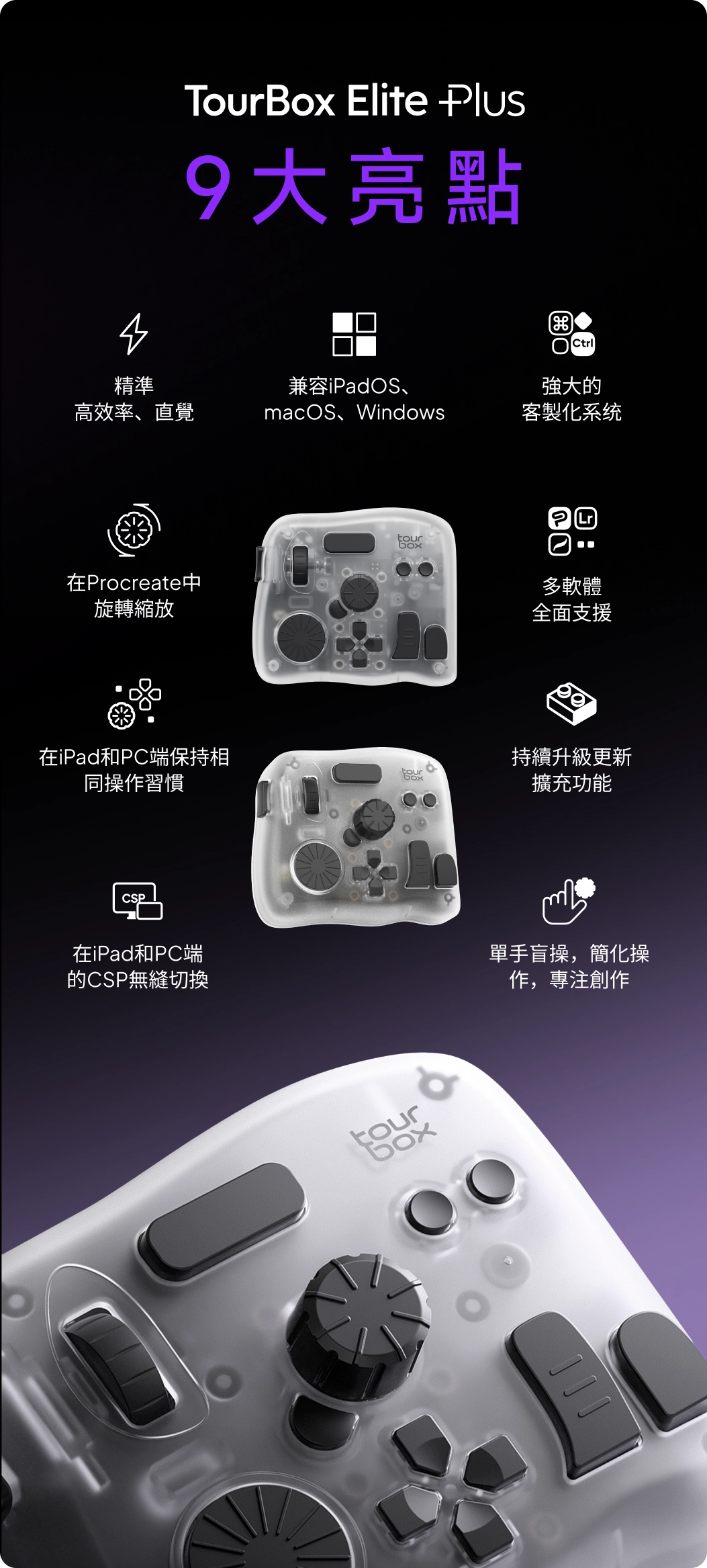 TourBox Elite Plus【Bluetooth／iPad対応】 TourBox Elite Plus - 全新型號，全面支援iPadOS，進一步提升高效創作